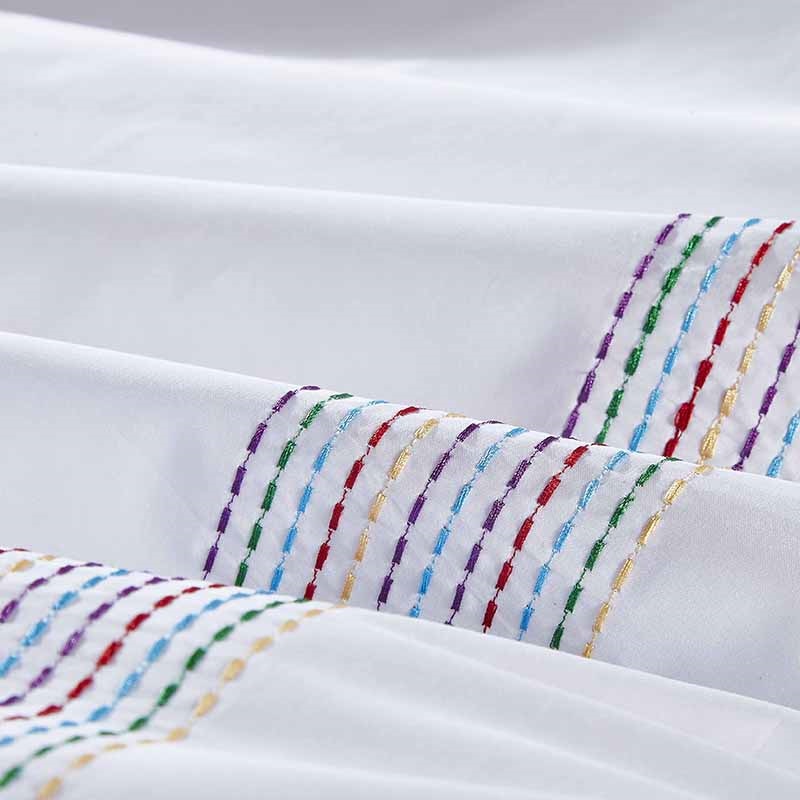 White Giza Cotton Duvet Cover Set with Multi-Color Embroidery | 400 TC Queen & King