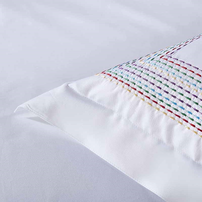 White Giza Cotton Duvet Cover Set with Multi-Color Embroidery | 400 TC Queen & King