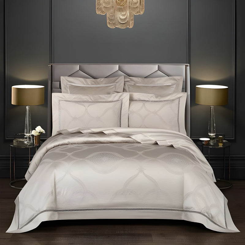 Luxury 1000TC Ivory Egyptian Cotton Bedding Set | Jacquard Weave | Hypoallergenic