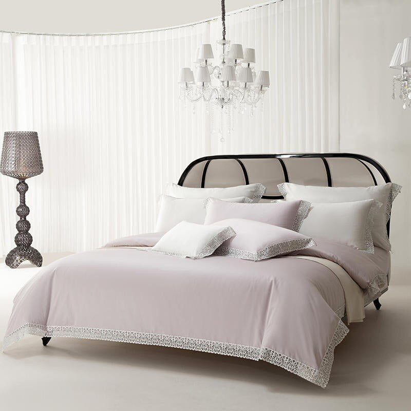 Premium Pink Egyptian Cotton Bedding Set | White Embroidery 1500TC Luxury