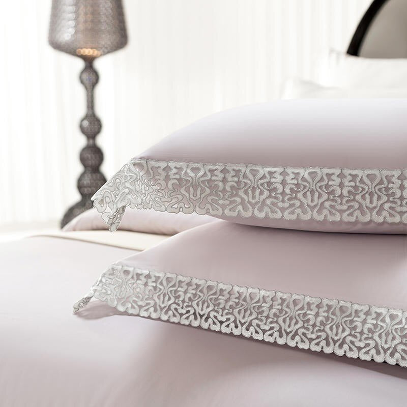 Premium Pink Egyptian Cotton Bedding Set | White Embroidery 1500TC Luxury