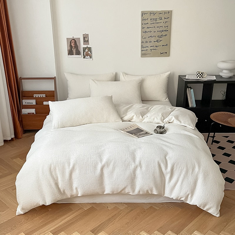 Eze Bedding Sets: White Waffle Weave Duvet Cover Set in Organic Cotton - 1000 Thread Count