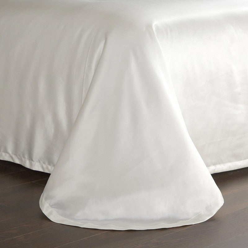 Premium White Mulberry Silk Bedding Set with Embroidery | 25mm Double Queen King Sizes