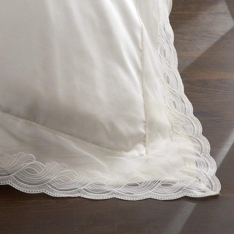 Premium White Mulberry Silk Bedding Set with Embroidery | 25mm Double Queen King Sizes