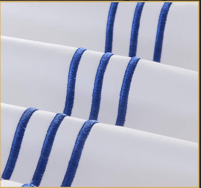 Luxury 600 TC Egyptian Cotton Bedding Set with White and Blue Embroidery