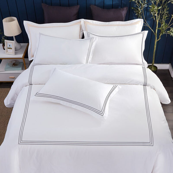600 TC Lucerne Luxury Bedding Set | Giza Egyptian Cotton with Blue Embroidery OEKO-TEX® Certified