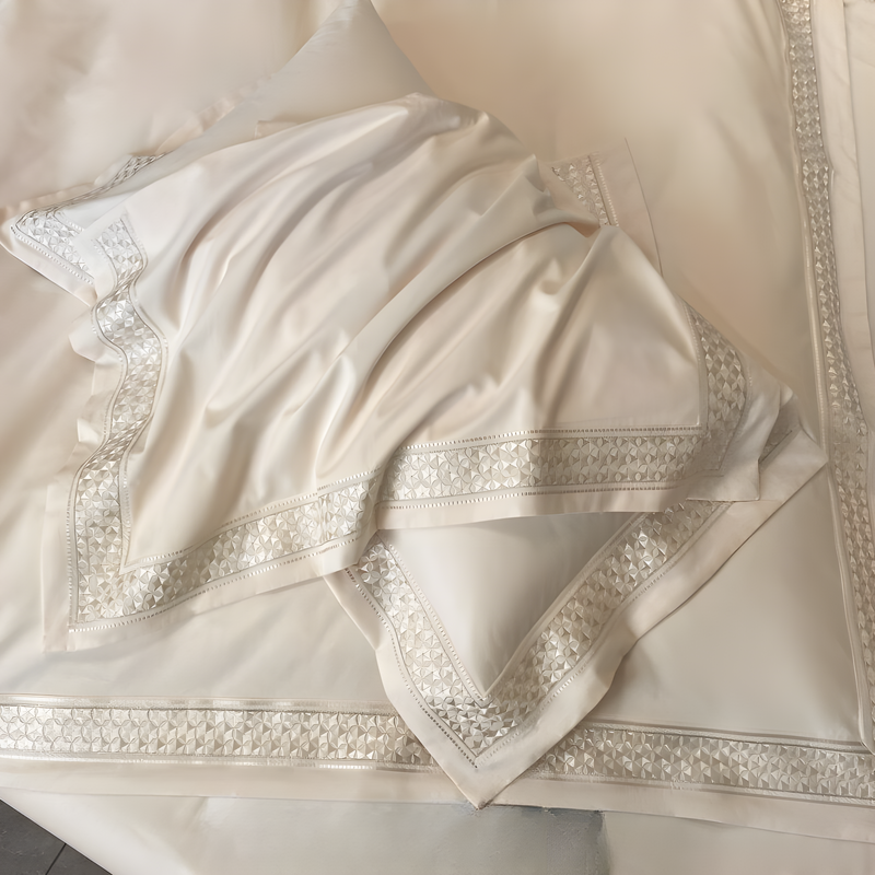 Monaco Bedding Sets - 1000-Thread Count Ivory Organic Cotton Duvet Cover with Embroidered Borders | Bliss Reverie’s H