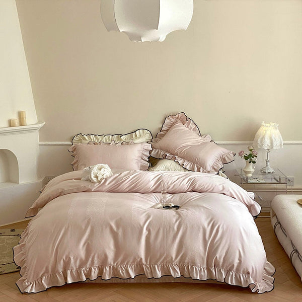 Luxury Bedding Sets - Pink Organic Cotton Duvet Cover Set with 1000-Thread Count & Black Edges
