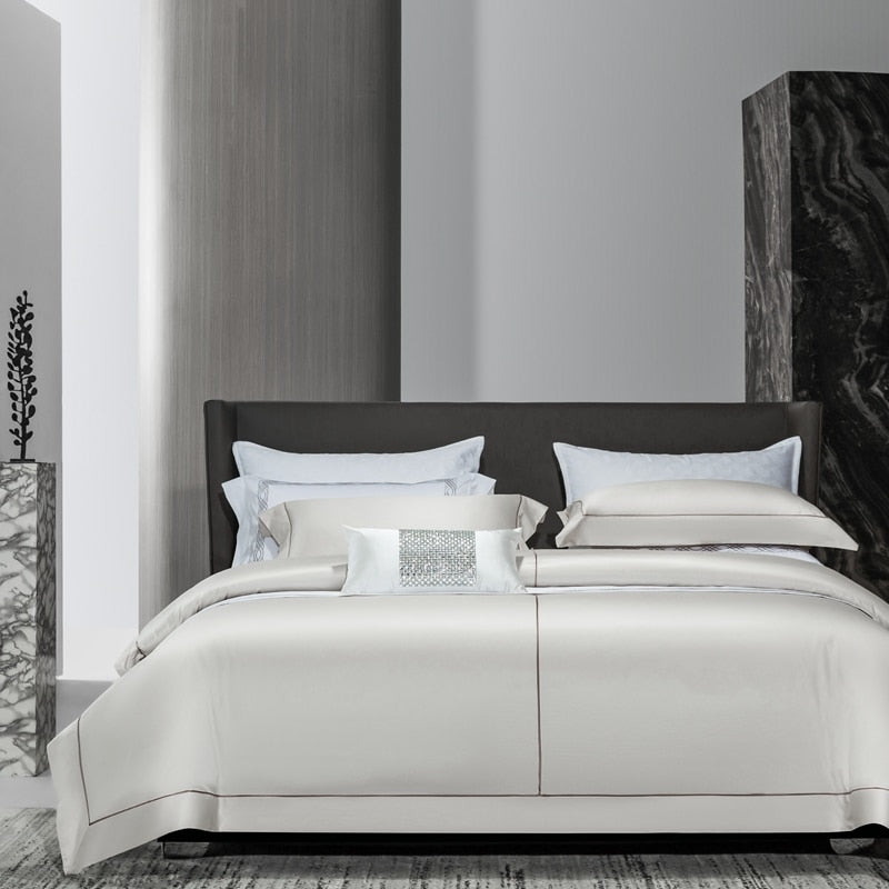 Luxurious St. Moritz Bedding Sets - Ivory Pima Cotton Duvet Cover King Queen Size | 1500 Tc